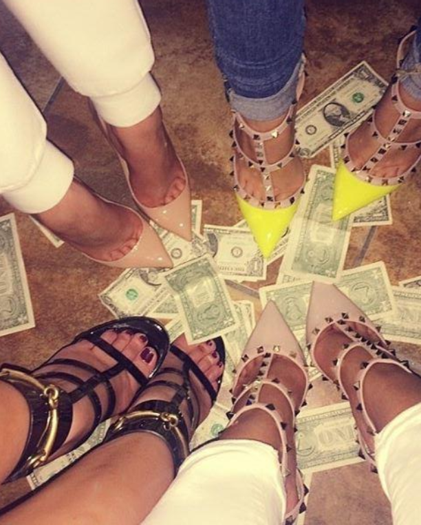 four young women wearing designer shoes  sugarcoupling.com